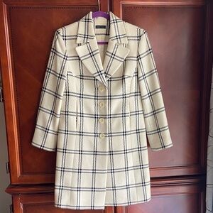 Vintage Valerie Stevens Cream Windowpane Plaid Coat with Black Grid